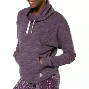 Reebok‎ Womens L Purple Heather Tie Cowl Neck Athletic Waffle Sleeve Sweatshirt